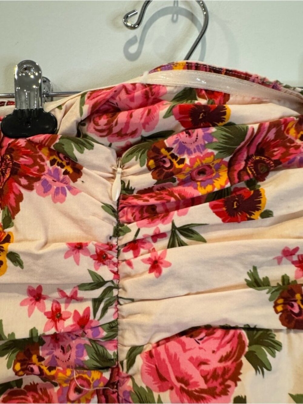 Anthropologie Floral Strapless Ruched Dress Pink XS 0747 - Picture 6 of 10